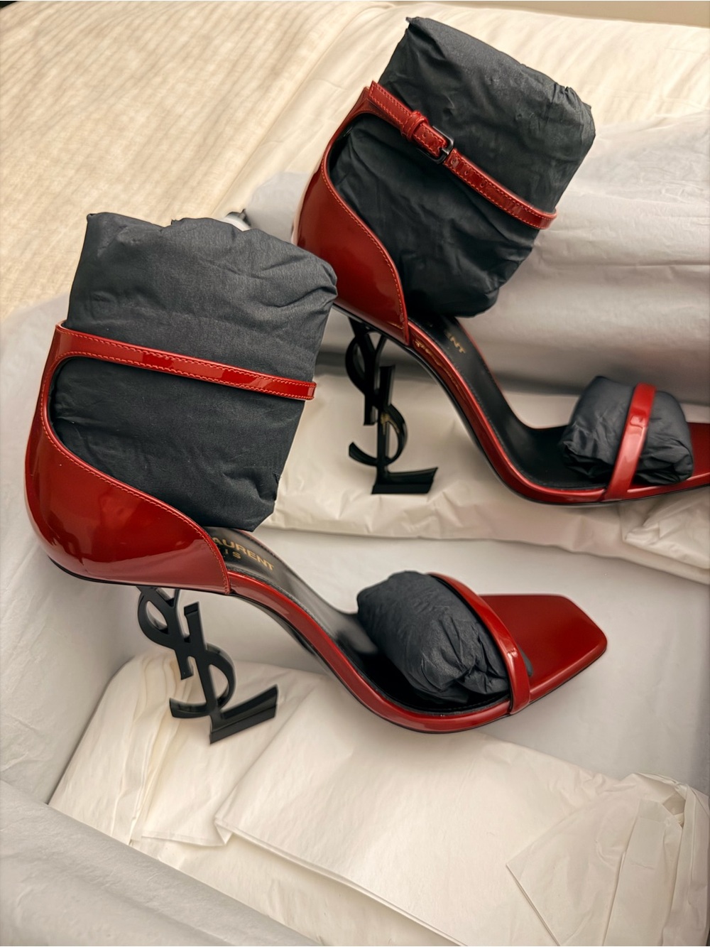 Saint Laurent Red Patent Opyum Sculptural-Heel Sandals - Picture 2 of 7